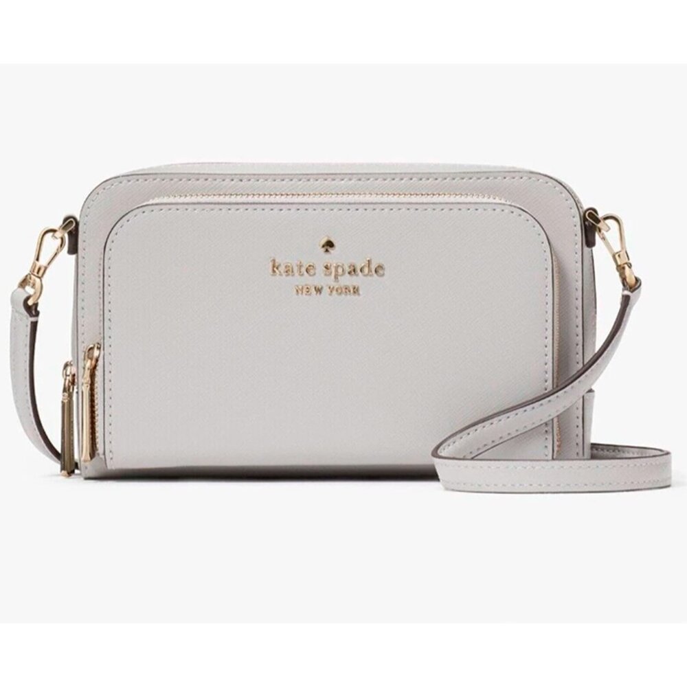 S Kate Spade Dual Zip Around Crossbody Platinum Grey Leather WLR00410 NWT $259